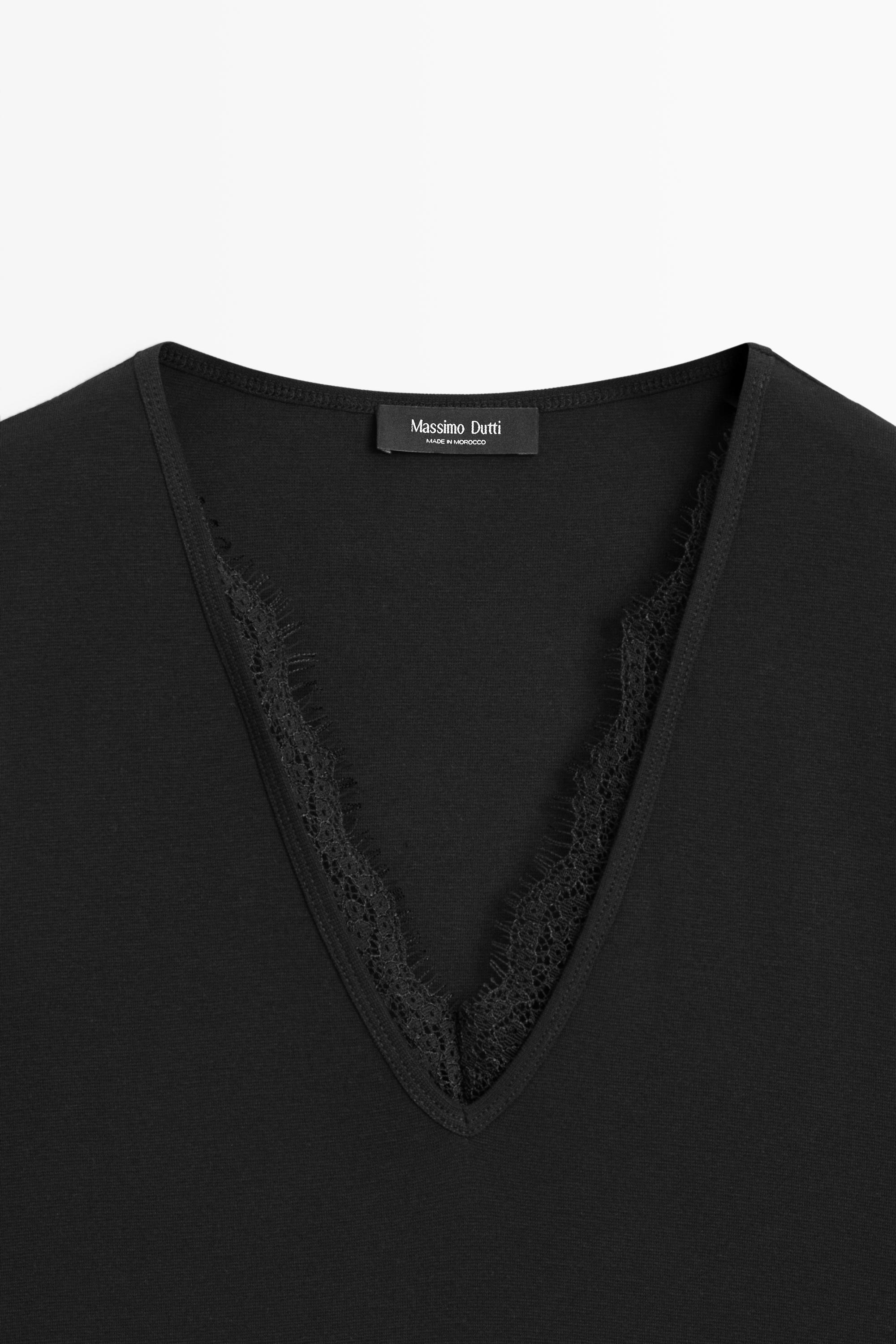 Lace-detail V-neck T-shirt